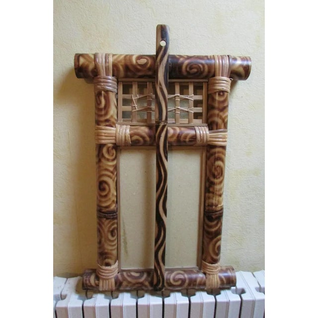 Wood Bamboo and Rattan Mirror, 1970s For Sale - Image 7 of 8