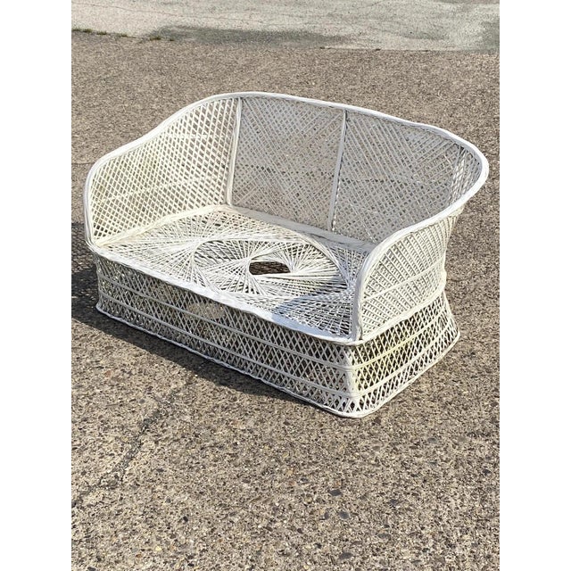 Vintage Russell Woodard Mid Century Modern Woven Spun Fiberglass White 54" Sofa For Sale - Image 10 of 10
