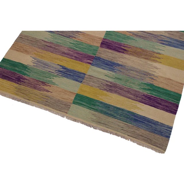 Contemporary Abstract Expressionism Hand-Woven Kilim Wool Rug - 5'9" X 8' For Sale - Image 3 of 8