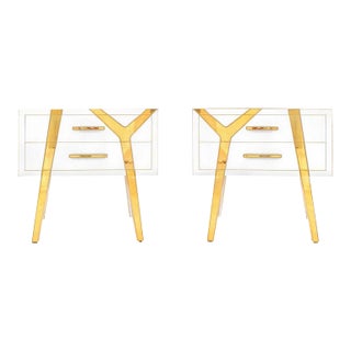 Italian Solid Wood and Glass Bedside Tables from LA Studio, Set of 2 For Sale