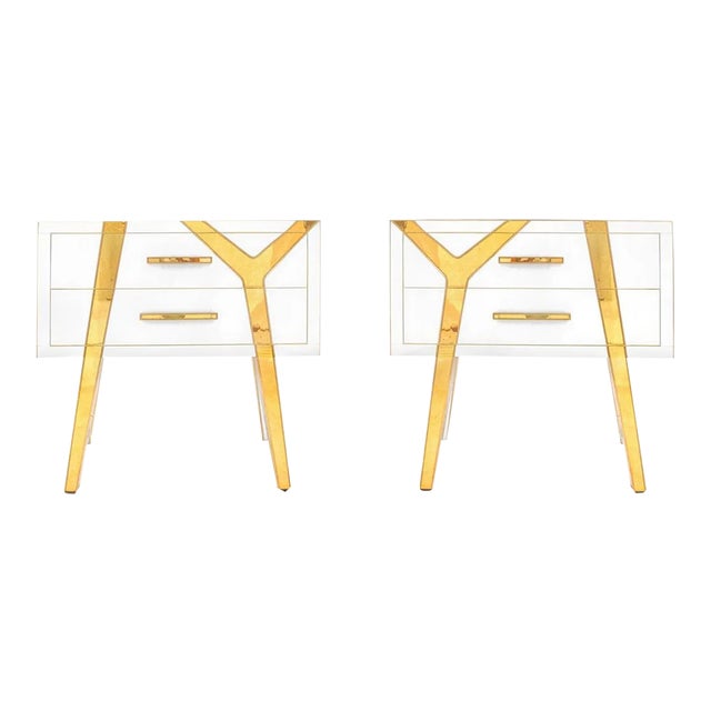 Italian Solid Wood and Glass Bedside Tables from LA Studio, Set of 2 For Sale