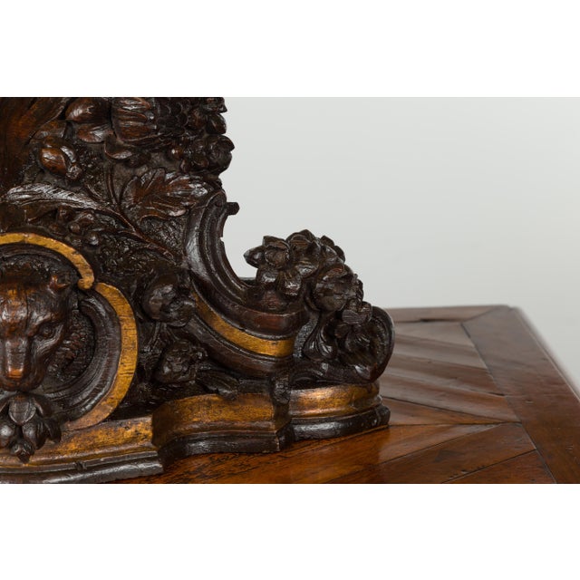 Brown Black Forest Swiss 1900s Carved Wooden Fragment with Bear Motif and Gilt Accents For Sale - Image 8 of 12