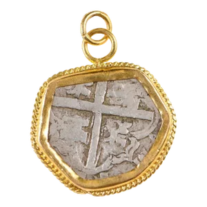 Antique Spanish Silver Cob Coin in 22k Pendant