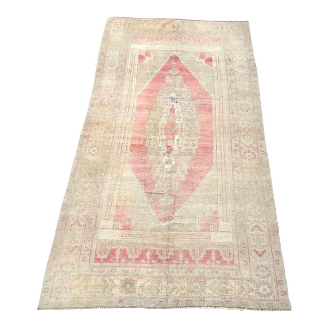 Vintage Distressed Faded Turkish Anatolian Dove Gray and Red Color Rug For Sale