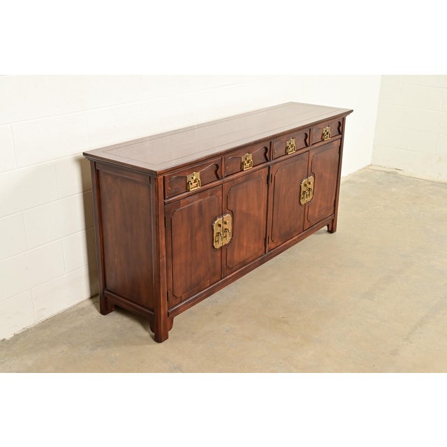 Henredon Henredon Hollywood Regency Chinoiserie Walnut Sideboard Credenza, Circa 1970s For Sale - Image 4 of 18