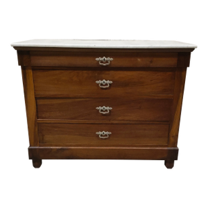 19th Century French Louis Philippe Walnut Commode With Carrara Marble Top – Four Drawer