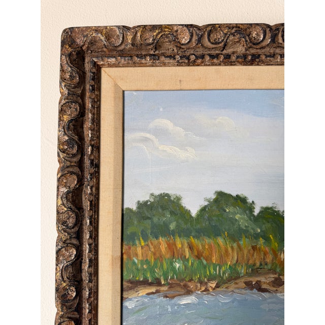 Wood Vintage Impressionist River Landscape Oil Painting on Canvas - Framed For Sale - Image 7 of 11