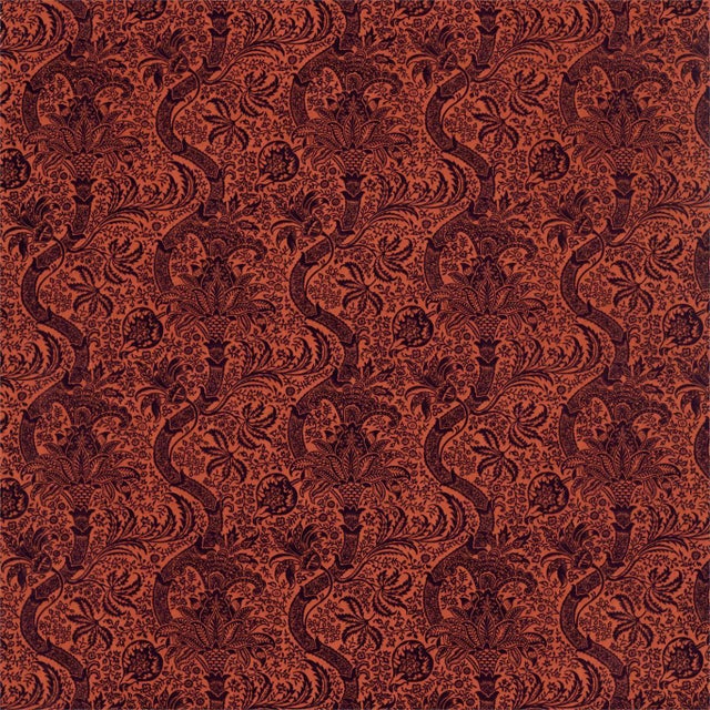 Morris & Co Indian Flock Velvet Fabric in Russet/Mulberry - a Sample For Sale