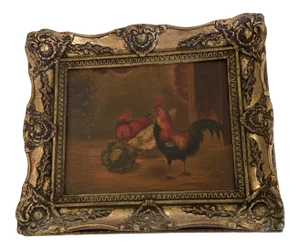 Antique 19th Century Oil Painting of Rooster Gilt Frame Norwich