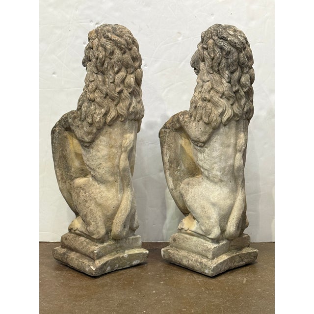 Pair of Cast Stone Armorial Lion Garden Statues From England - Two Available For Sale - Image 10 of 15