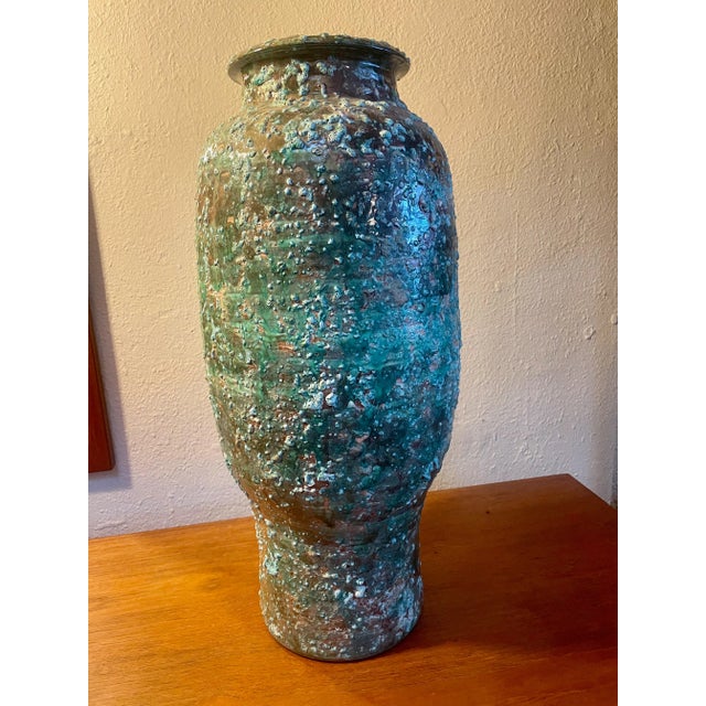 This is a stunning large -- 22" tall - vintage ceramic vase, handmade in the Brutalist style so popular in the 1960s. The...