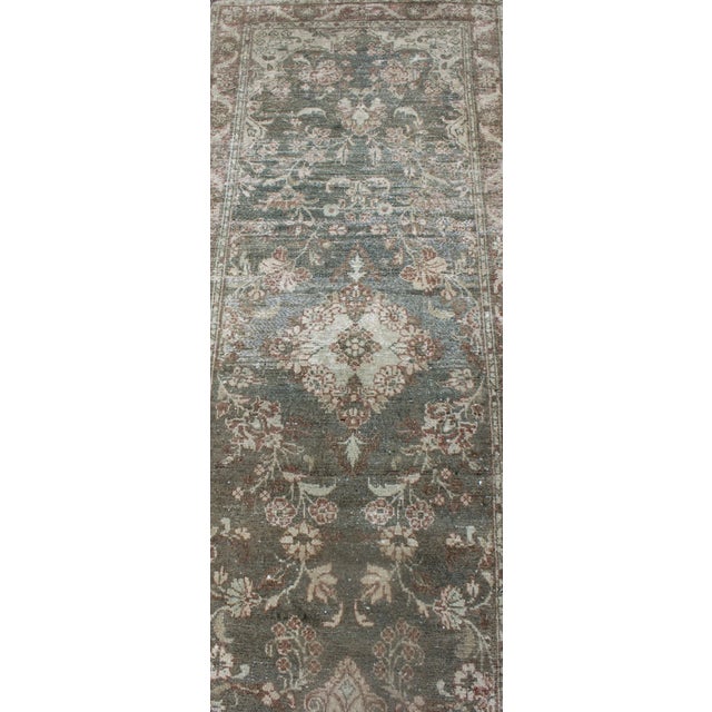 Green Green Color Very Long Antique Persian Runner With Floral Medallions 2'9 X 22'10 For Sale - Image 8 of 11
