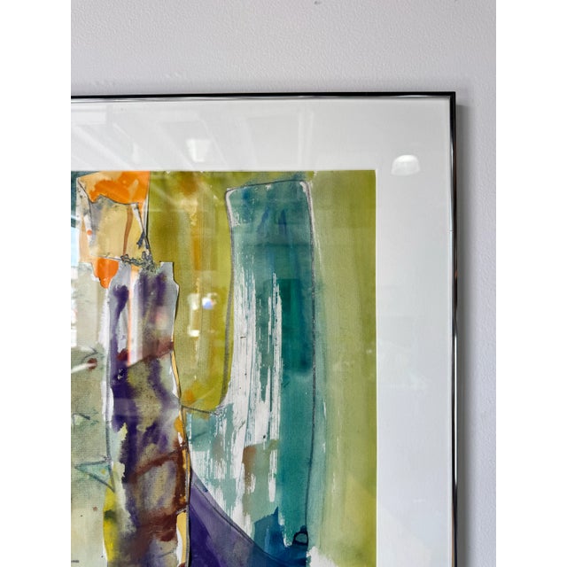 1980s 1982 Vintage Mixed Media Expressionist Abstract Watercolor & Oil Pastel Painting by Yamill For Sale - Image 5 of 12