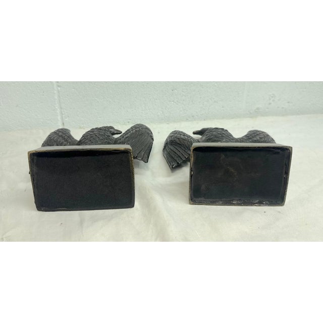 Pair of Vintage Solid Bronze Realistic Open Winged American Bald Eagle Bookends For Sale - Image 12 of 12