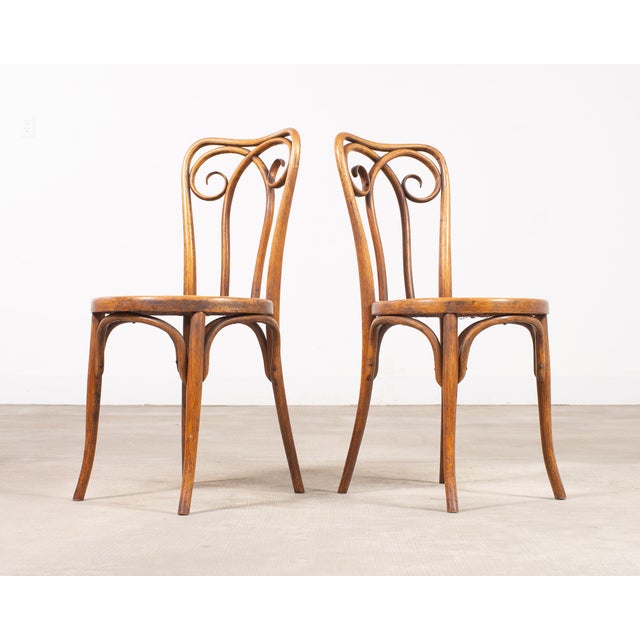 Thonet Pair of J & J Kohn Thonet Bentwood Cane Viennese Café Chairs For Sale - Image 4 of 17