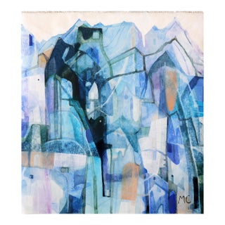 Wild Blue 2 - Original Blue Abstract Architectural Acrylic Painting on Canvas For Sale