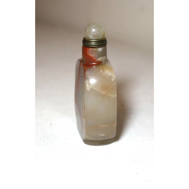Chinese Vintage Chinese Hand Carved Agate Stone Bronze Snuff Bottle Sculpture Trinket For Sale - Image 3 of 11