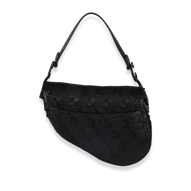 Christian Dior Black Ultramatte Woven Calfskin Saddle Bag For Sale - Image 4 of 8