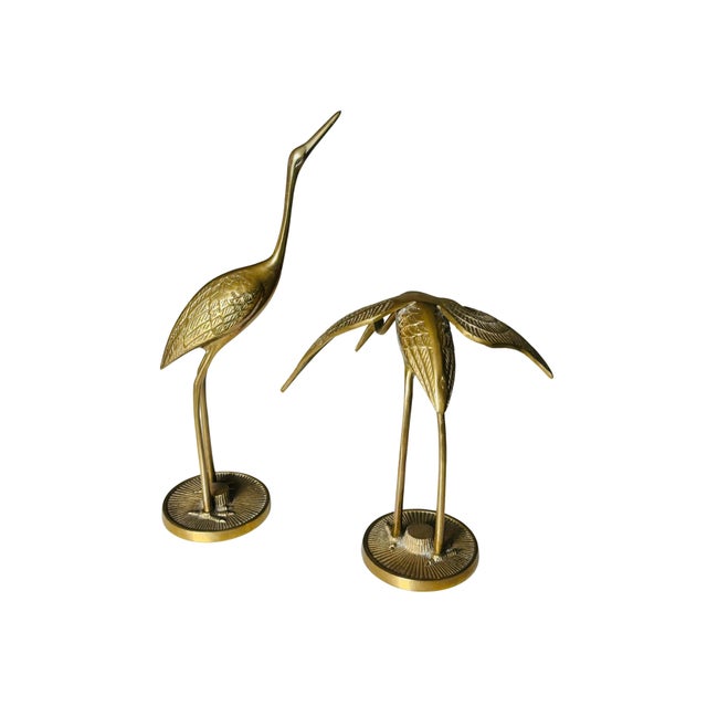 Ralph Lauren Vintage Mid-Century Solid Brass Crane Figurines, Pair – Hollywood Regency Bird Sculptures For Sale - Image 4 of 7
