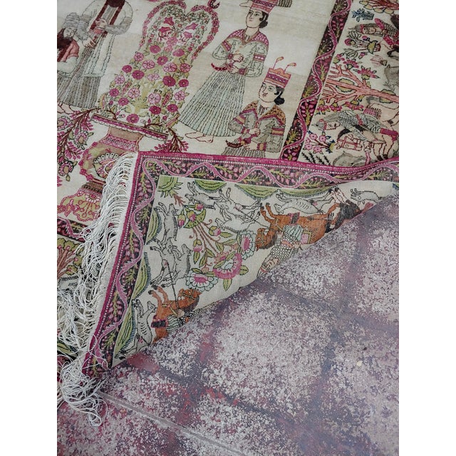 19th Century Exquisite Persian Silk Kerman "Nader Shah" Pictorial Rug For Sale - Image 10 of 11