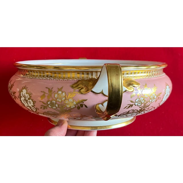 Ceramic Aynsley Pink & Gold Foliage English Bone China Porcelain Soup Tureen or Vegetable Serving Dish For Sale - Image 7 of 18