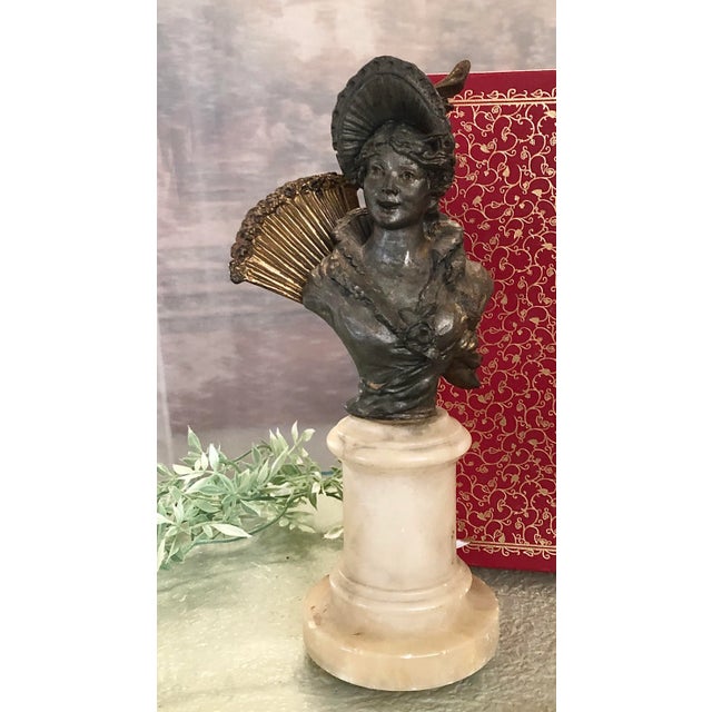 Antique Spelter Bust on Alabaster Art Nouveau Victorian Woman For Sale - Image 11 of 11