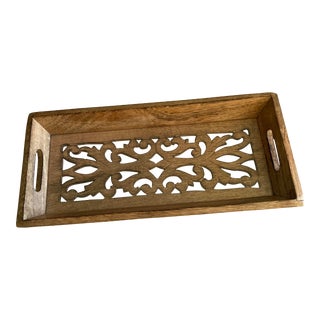 1960s Carved Wood Tray With Acrylic Insert For Sale