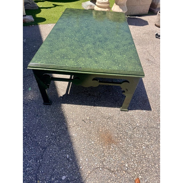 Vintage Mottled Green Painted Coffee Table With Chinoiserie Style Base For Sale - Image 9 of 9