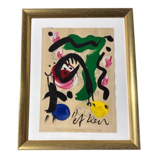 1970s Peter Robert Keil Original Painting Abstract Miro Style Modern Art Signed Framed For Sale