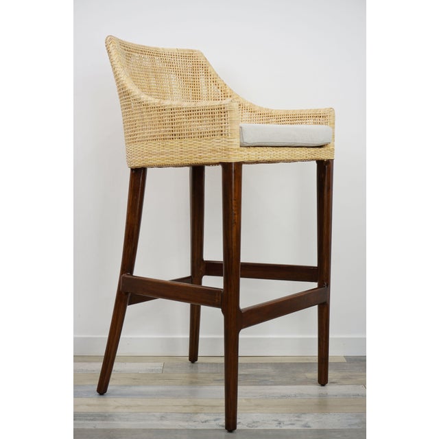 Wood and Rattan Bar Stools, Set of 4 For Sale - Image 4 of 7