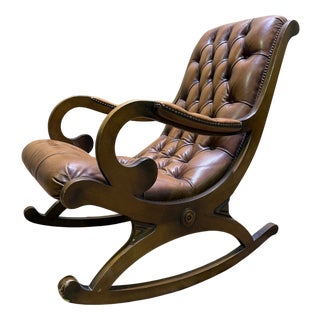 Chesterfield Rocking Chair in Havana Leather, 1960s For Sale