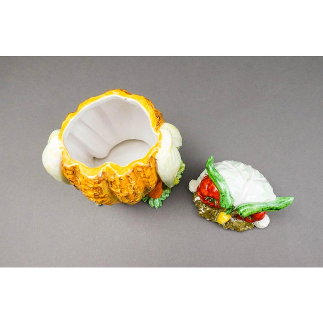 Vintage Italian Majolica Vegetables Owl Art Pottery Cookie Jar Canister For Sale In Miami - Image 6 of 10