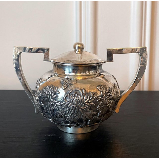 Chinese Export Sterling Silver Creamer and Sugar by Cutshing For Sale - Image 9 of 16