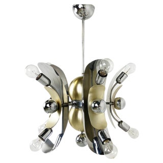 Vintage Italian Chrome & Brass Chandelier, 1970s For Sale