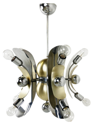 Vintage Italian Chrome & Brass Chandelier, 1970s