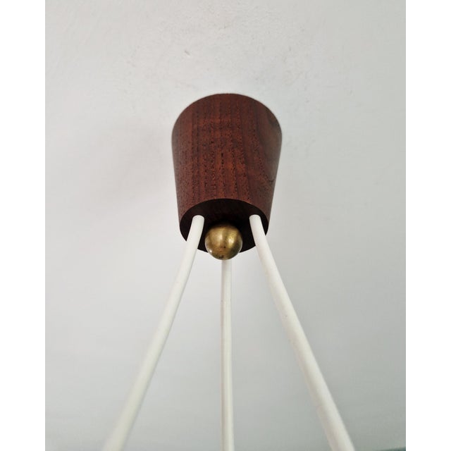 Scandinavian Chandelier in Teak and White Opaline Glass, 1960s For Sale - Image 9 of 18