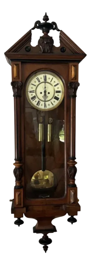 Antique Victorian Carved Walnut Double Weight Wall Clock, Vienna, Austria, 1880s