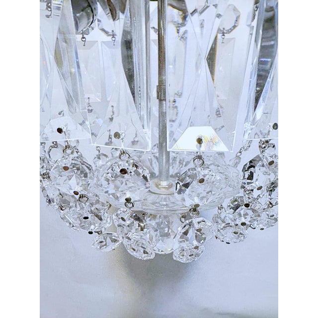 Traditional Vintage Silver Crystal Basket Pendant Light For Sale - Image 3 of 7