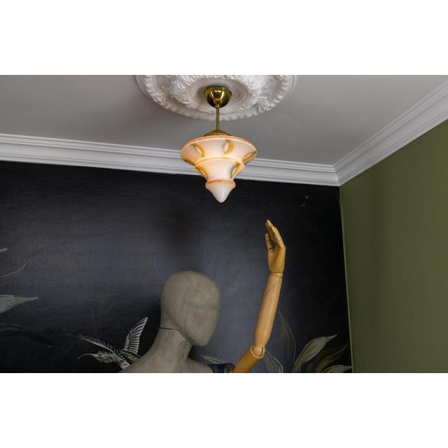 Art Deco White Glass and Brass Pendant Light, Germany, 1930s For Sale - Image 13 of 18