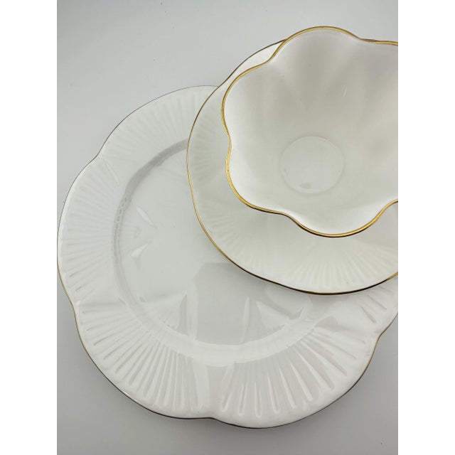 Shelley Dainty White Regency Trio, Vintage English Bone China 3 Piece Tea Set For Sale In Boston - Image 6 of 9