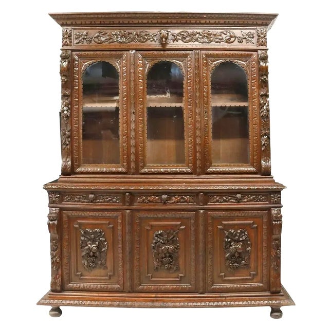 Gorgeous Antique, Sideboard, French, Monumental, Carved Oak Hunt , Glazed Doors, 1800's!! This is a French antique...
