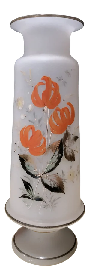 Antique Victorian Art Hand Painted Glass Vase