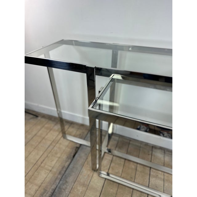 Double Console Table in Chromed Metal and Glass, 2000s For Sale - Image 6 of 13