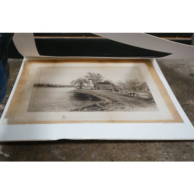 Late 19th Century Antique William De La Montagne Cary Fishing Near the Old Mill Landscape Etching For Sale - Image 5 of 11
