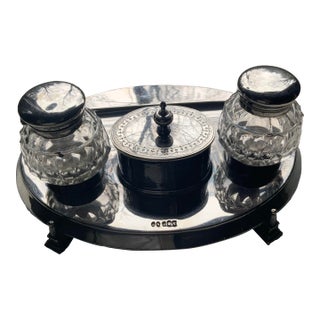 English Neoclassical Silverplate Inkwell & Inkstand ,c.1900 For Sale