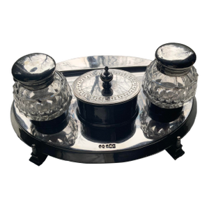 English Neoclassical Silverplate Inkwell & Inkstand ,c.1900