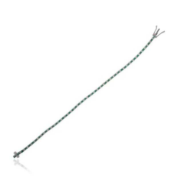 Metal 18k Gold Round Zambian Emerald Diamond Statement Tennis Bracelet for Women For Sale - Image 7 of 14