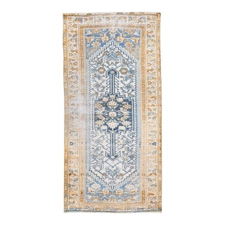 1960s Vintage Persian Hamadan Shabby Chic Navy Blue Handmade Medallion Wool Rug For Sale