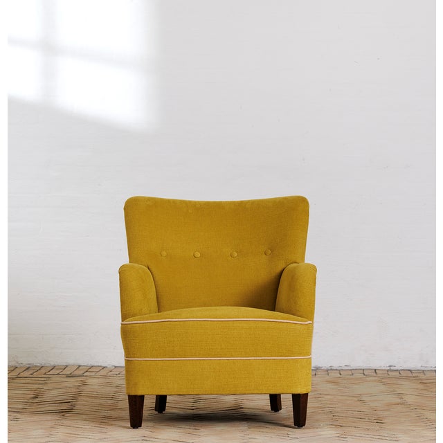 Armchair Redressed in a Cotton Linen Blend, 1940s For Sale - Image 3 of 4