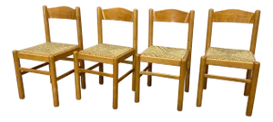 A Set of Four Vintage Rush Seat Dining Chairs